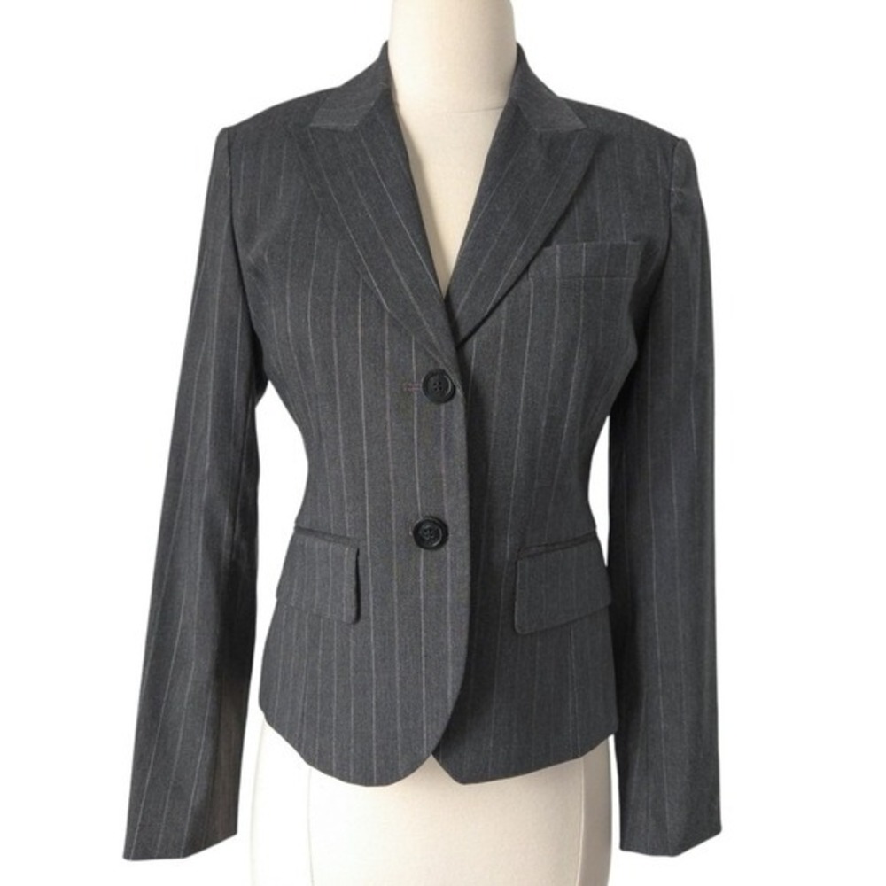 Michael Kors Heather Gray & White Striped Cropped Blazer Suit Jacket- Size 2‎